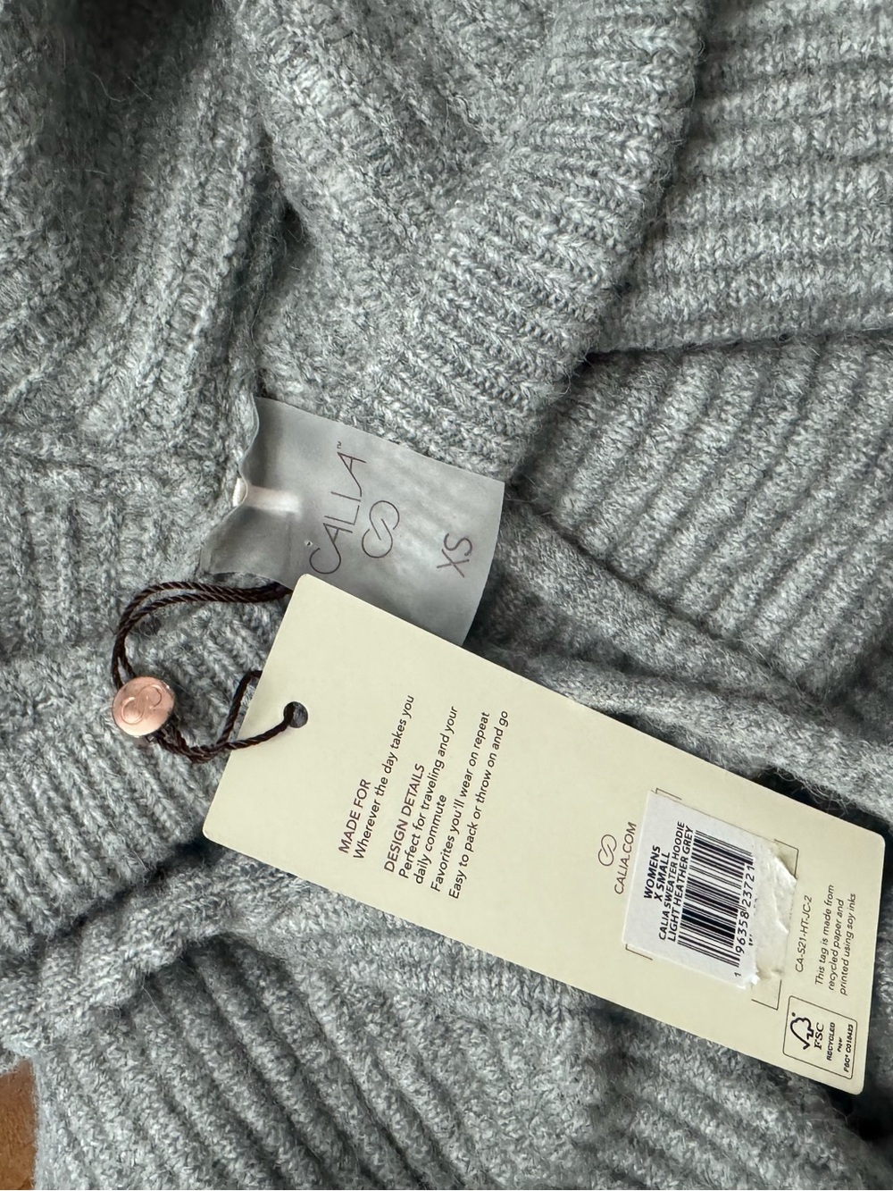 NWT Calia Journey Ribbed Knit Hoodie Sweater Gray Womens Casual Athleisure XS - Picture 5 of 5